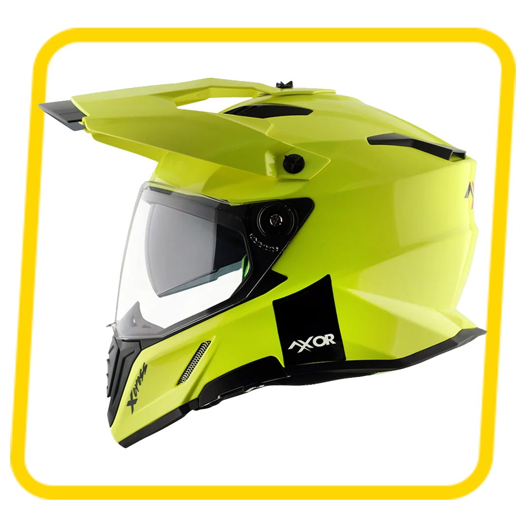 Axor X-Cross Dual Visor SC ISI ECE DOT Certified Full Face Dual Sport Peak Off Road Helmet for Men and Women-Neon Yellow Green
